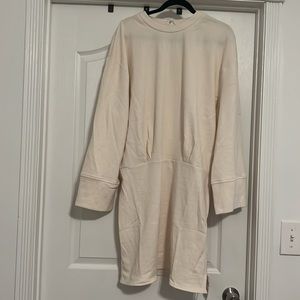 ASOS EDITION New premium textured jersey mini dress with wide sleeve in cream,